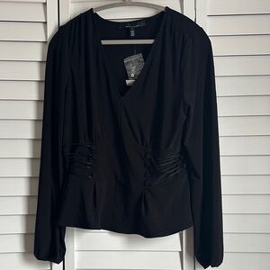 White House Black Market Black V-Neck Blouse
